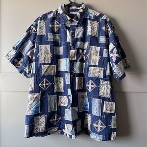 Tori Richard Shirt Mens 2XL Blue Hawaiian Aloha Cotton Short Sleeve Bamboo USA